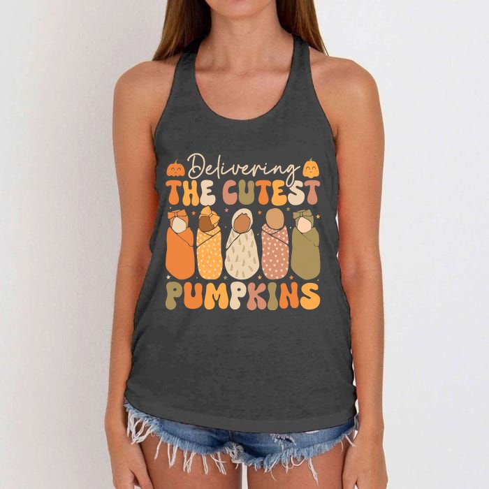 Delivering The Cutest Pumpkins Halloween L And D Nurse Fall Women's Knotted Racerback Tank