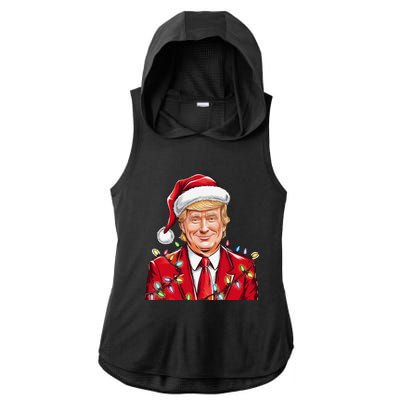 Donald Trump Christmas Funny Maga Santa Hat Ladies PosiCharge Tri-Blend Wicking Draft Hoodie Tank