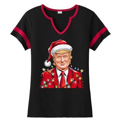 Donald Trump Christmas Funny Maga Santa Hat Ladies Halftime Notch Neck Tee