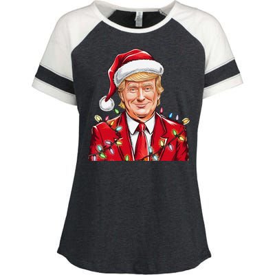 Donald Trump Christmas Funny Maga Santa Hat Enza Ladies Jersey Colorblock Tee