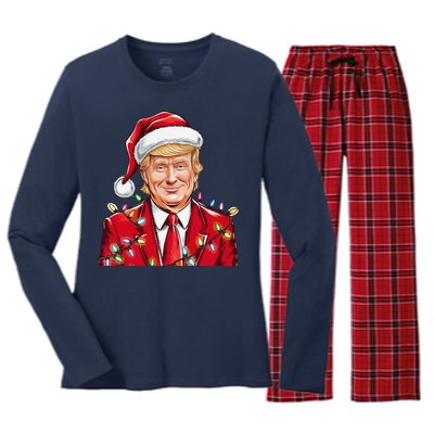 Donald Trump Christmas Funny Maga Santa Hat Women's Long Sleeve Flannel Pajama Set 