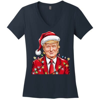 Donald Trump Christmas Funny Maga Santa Hat Women's V-Neck T-Shirt