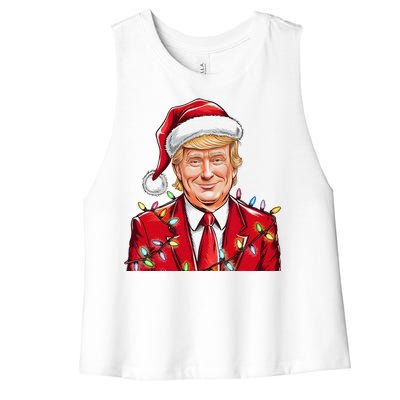 Donald Trump Christmas Funny Maga Santa Hat Women's Racerback Cropped Tank