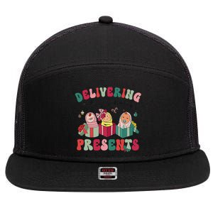 Delivering The Cutest Little Presents Xmas Labor Delivery 7 Panel Mesh Trucker Snapback Hat