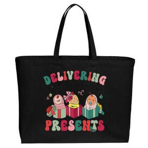 Delivering The Cutest Little Presents Xmas Labor Delivery Cotton Canvas Jumbo Tote