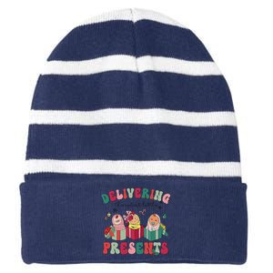 Delivering The Cutest Little Presents Xmas Labor Delivery Striped Beanie with Solid Band