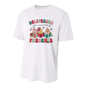 Delivering The Cutest Little Presents Xmas Labor Delivery Youth Performance Sprint T-Shirt