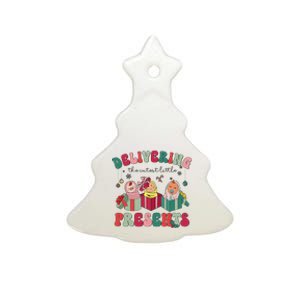 Delivering The Cutest Little Presents Xmas Labor Delivery Ceramic Tree Ornament