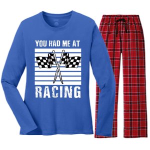 Dirt Track Car Racing Checker Flag You Had Me At Racing Funny Gift Women's Long Sleeve Flannel Pajama Set 