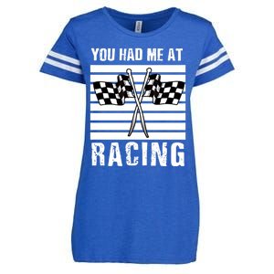 Dirt Track Car Racing Checker Flag You Had Me At Racing Funny Gift Enza Ladies Jersey Football T-Shirt