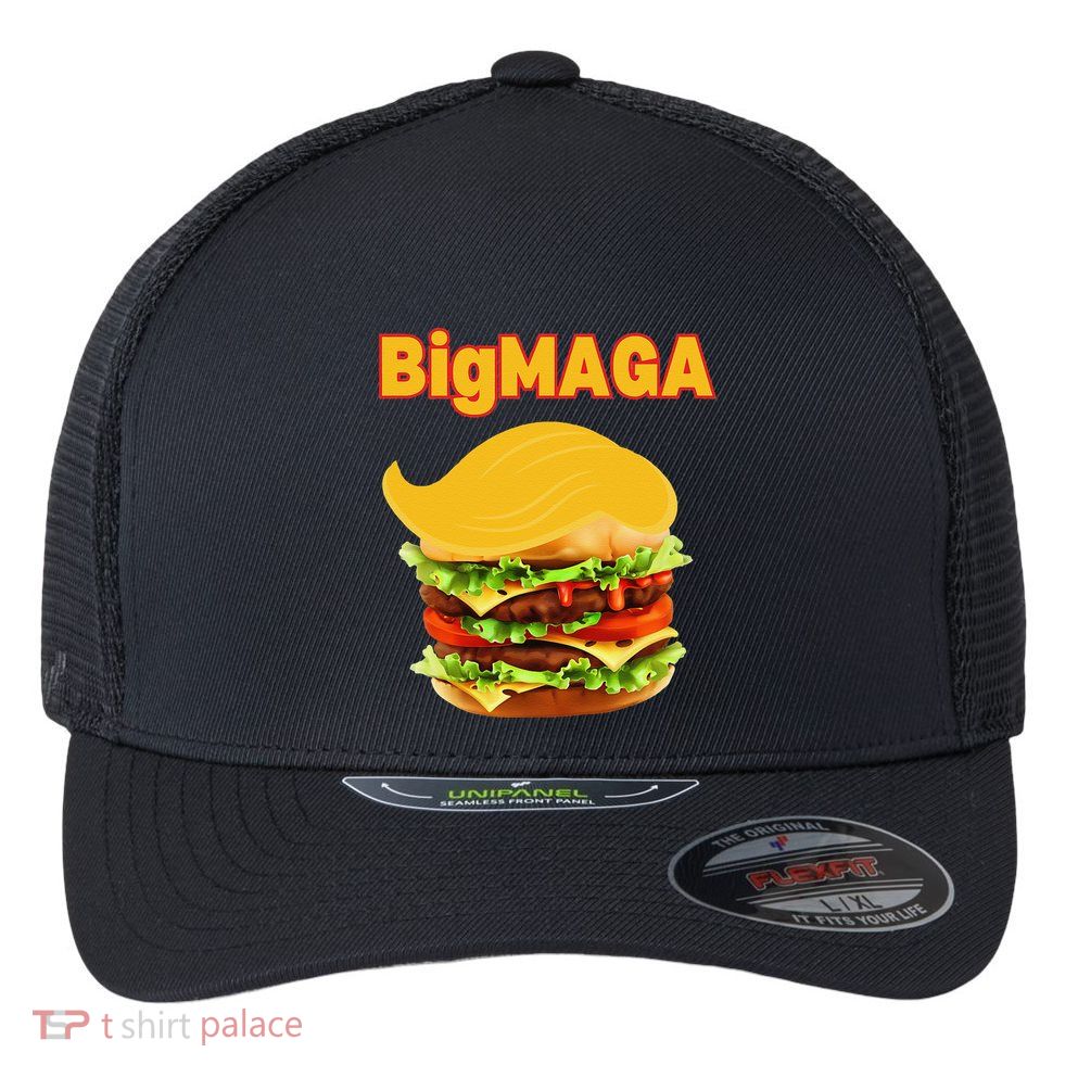 Donald Trump Cheeseburger Big Maga Hamburger Flexfit Unipanel Trucker Cap