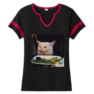 Dinner Table Cat Meme Funny Internet Yelling Confused Gift Ladies Halftime Notch Neck Tee