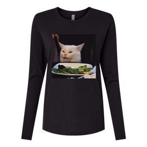 Dinner Table Cat Meme Funny Internet Yelling Confused Gift Womens Cotton Relaxed Long Sleeve T-Shirt