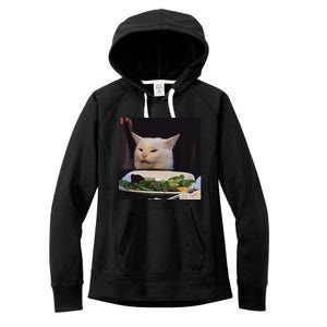 Dinner Table Cat Meme Funny Internet Yelling Confused Gift Women's Fleece Hoodie