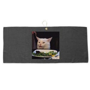 Dinner Table Cat Meme Funny Internet Yelling Confused Gift Large Microfiber Waffle Golf Towel