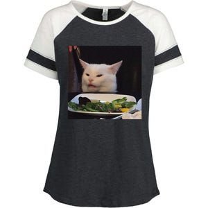 Dinner Table Cat Meme Funny Internet Yelling Confused Gift Enza Ladies Jersey Colorblock Tee