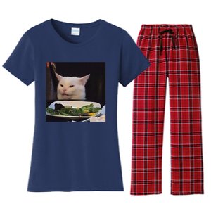 Dinner Table Cat Meme Funny Internet Yelling Confused Gift Women's Flannel Pajama Set