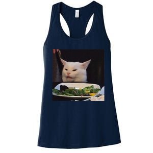 Dinner Table Cat Meme Funny Internet Yelling Confused Gift Women's Racerback Tank