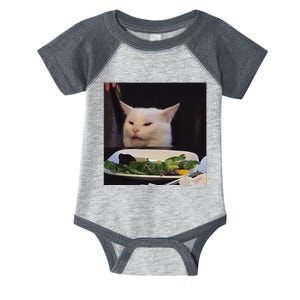 Dinner Table Cat Meme Funny Internet Yelling Confused Gift Infant Baby Jersey Bodysuit