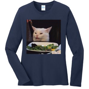 Dinner Table Cat Meme Funny Internet Yelling Confused Gift Ladies Long Sleeve Shirt