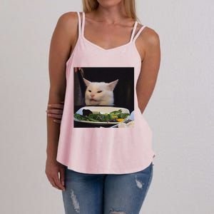 Dinner Table Cat Meme Funny Internet Yelling Confused Gift Women's Strappy Tank