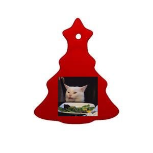 Dinner Table Cat Meme Funny Internet Yelling Confused Gift Ceramic Tree Ornament