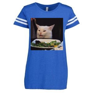 Dinner Table Cat Meme Funny Internet Yelling Confused Gift Enza Ladies Jersey Football T-Shirt