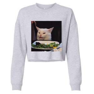 Dinner Table Cat Meme Funny Internet Yelling Confused Gift Cropped Pullover Crew