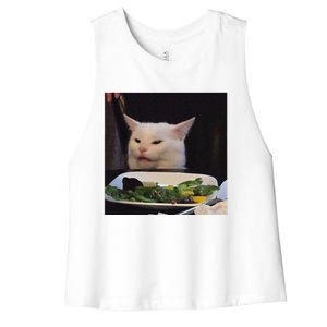 Dinner Table Cat Meme Funny Internet Yelling Confused Gift Women's Racerback Cropped Tank