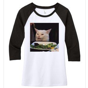 Dinner Table Cat Meme Funny Internet Yelling Confused Gift Women's Tri-Blend 3/4-Sleeve Raglan Shirt