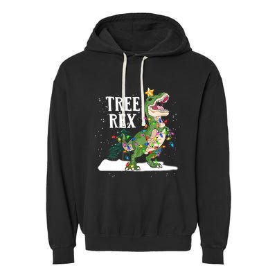 Dinosaur Trex Christmas Lights Funny Tree Rex Funny Gift Garment-Dyed Fleece Hoodie