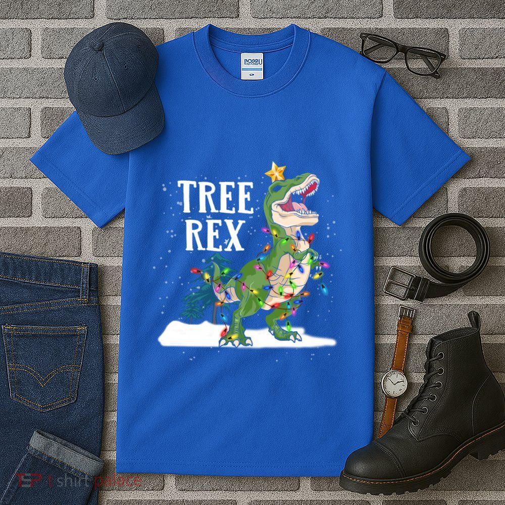 Dinosaur Trex Christmas Lights Funny Tree Rex Funny Gift Tall T-Shirt