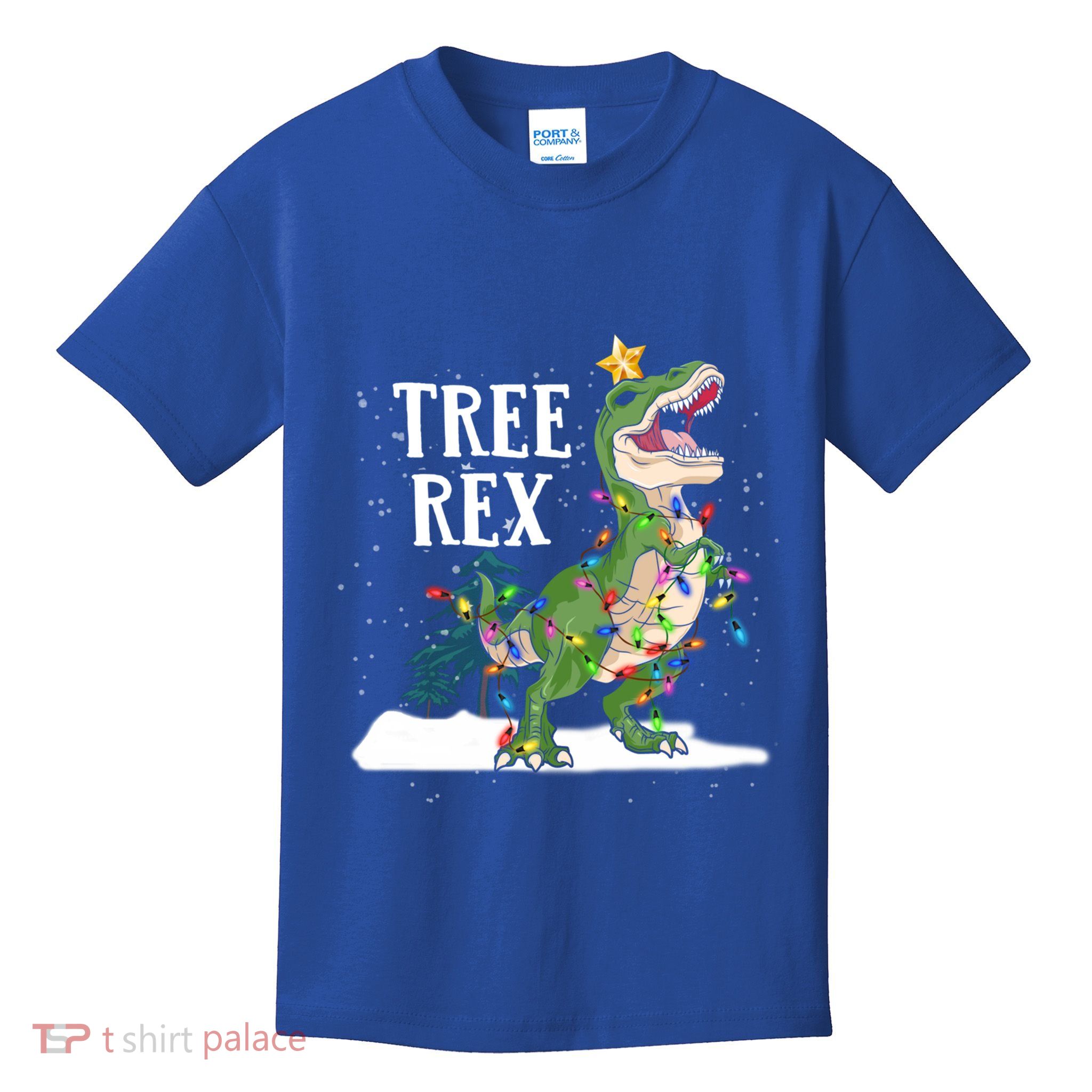 Dinosaur Trex Christmas Lights Funny Tree Rex Funny Gift Kids T-Shirt