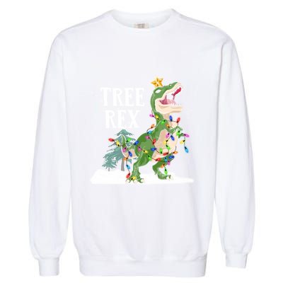 Dinosaur Trex Christmas Lights Funny Tree Rex Funny Gift Garment-Dyed Sweatshirt
