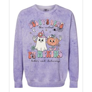 Delivering The Cutest Pumpkins Labor And Delivery L&D Nurse Colorblast Crewneck Sweatshirt