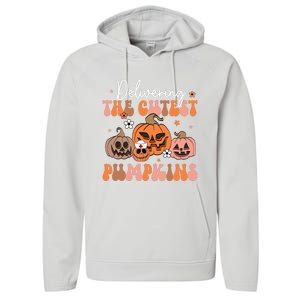 Delivering The Cutest Pumpkin Labor Delivery Nurse Halloween Performance Fleece Hoodie