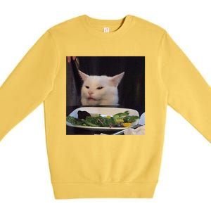 Dinner Table Cat Meme Funny Internet Yelling Confused Gift TShirt Premium Crewneck Sweatshirt