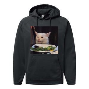 Dinner Table Cat Meme Funny Internet Yelling Confused Gift TShirt Performance Fleece Hoodie