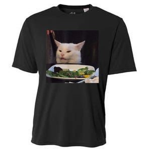 Dinner Table Cat Meme Funny Internet Yelling Confused Gift TShirt Cooling Performance Crew T-Shirt