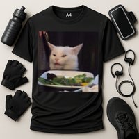 Dinner Table Cat Meme Funny Internet Yelling Confused Gift TShirt Cooling Performance Crew T-Shirt