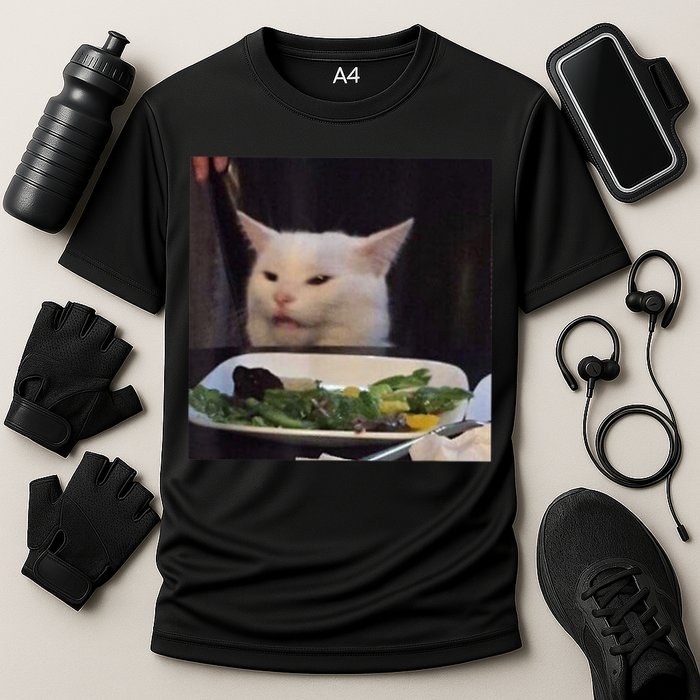 Dinner Table Cat Meme Funny Internet Yelling Confused Gift TShirt Cooling Performance Crew T-Shirt