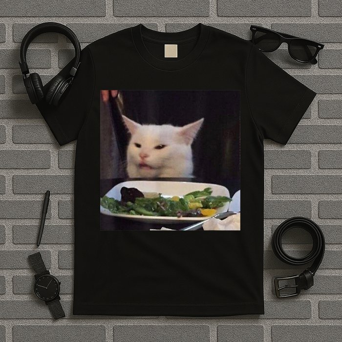 Dinner Table Cat Meme Funny Internet Yelling Confused Gift TShirt T-Shirt