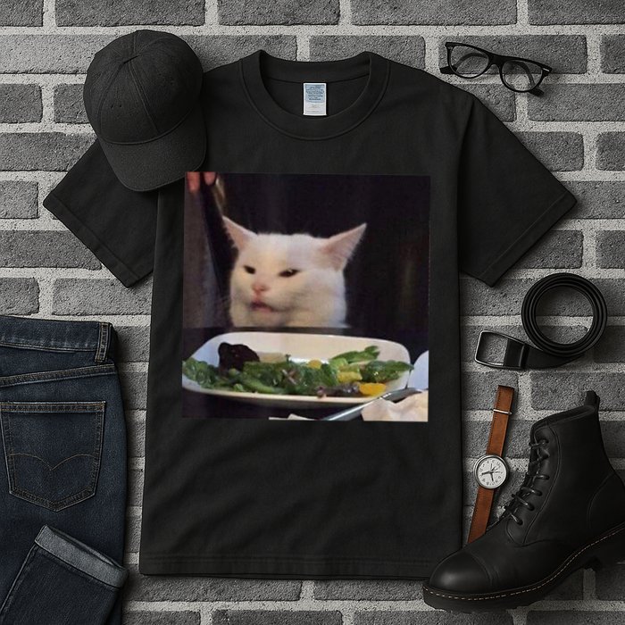 Dinner Table Cat Meme Funny Internet Yelling Confused Gift TShirt Tall T-Shirt