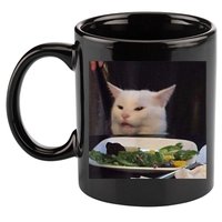 Dinner Table Cat Meme Funny Internet Yelling Confused Gift TShirt 11oz C Handle Ceramic Mug
