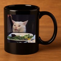 Dinner Table Cat Meme Funny Internet Yelling Confused Gift TShirt 11oz C Handle Ceramic Mug