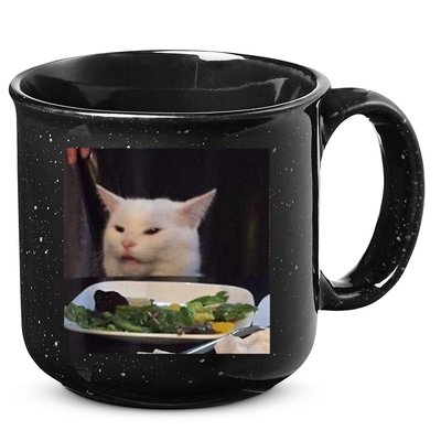 Dinner Table Cat Meme Funny Internet Yelling Confused Gift TShirt 15oz Campfire Ceramic Mug