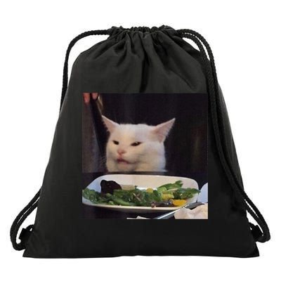 Dinner Table Cat Meme Funny Internet Yelling Confused Gift TShirt Drawstring Bag