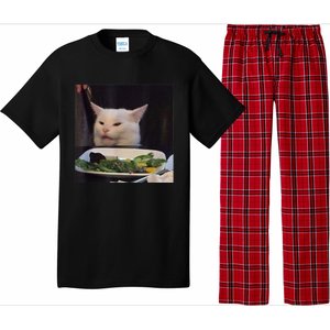 Dinner Table Cat Meme Funny Internet Yelling Confused Gift TShirt Pajama Set