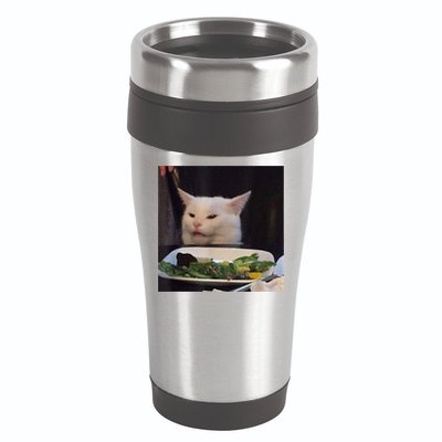 Dinner Table Cat Meme Funny Internet Yelling Confused Gift TShirt 16oz Travel Tumbler