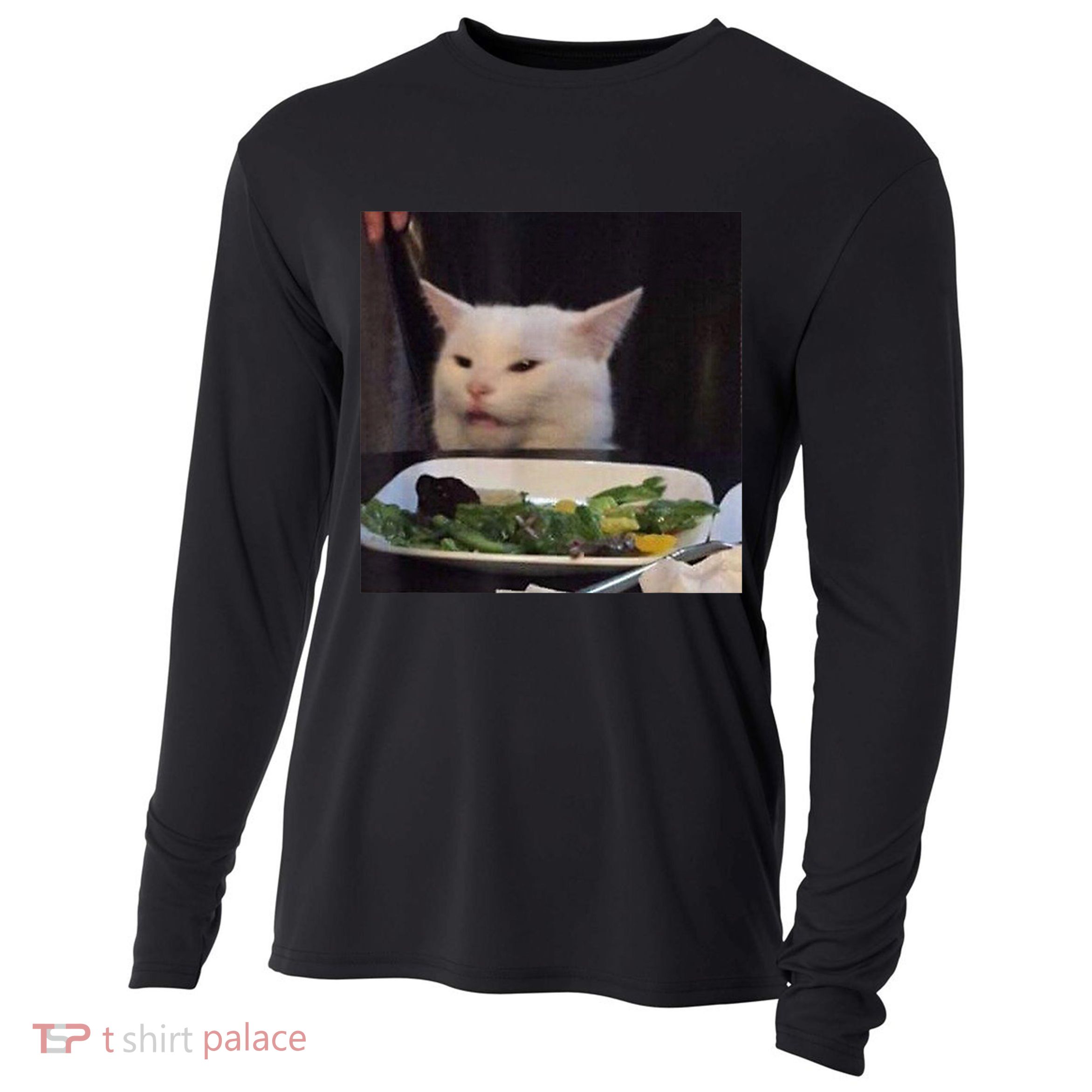 Dinner Table Cat Meme Funny Internet Yelling Confused Gift TShirt Cooling Performance Long Sleeve Crew